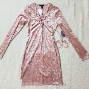 Forever 21 Blush Velvet Lace-Up Dress